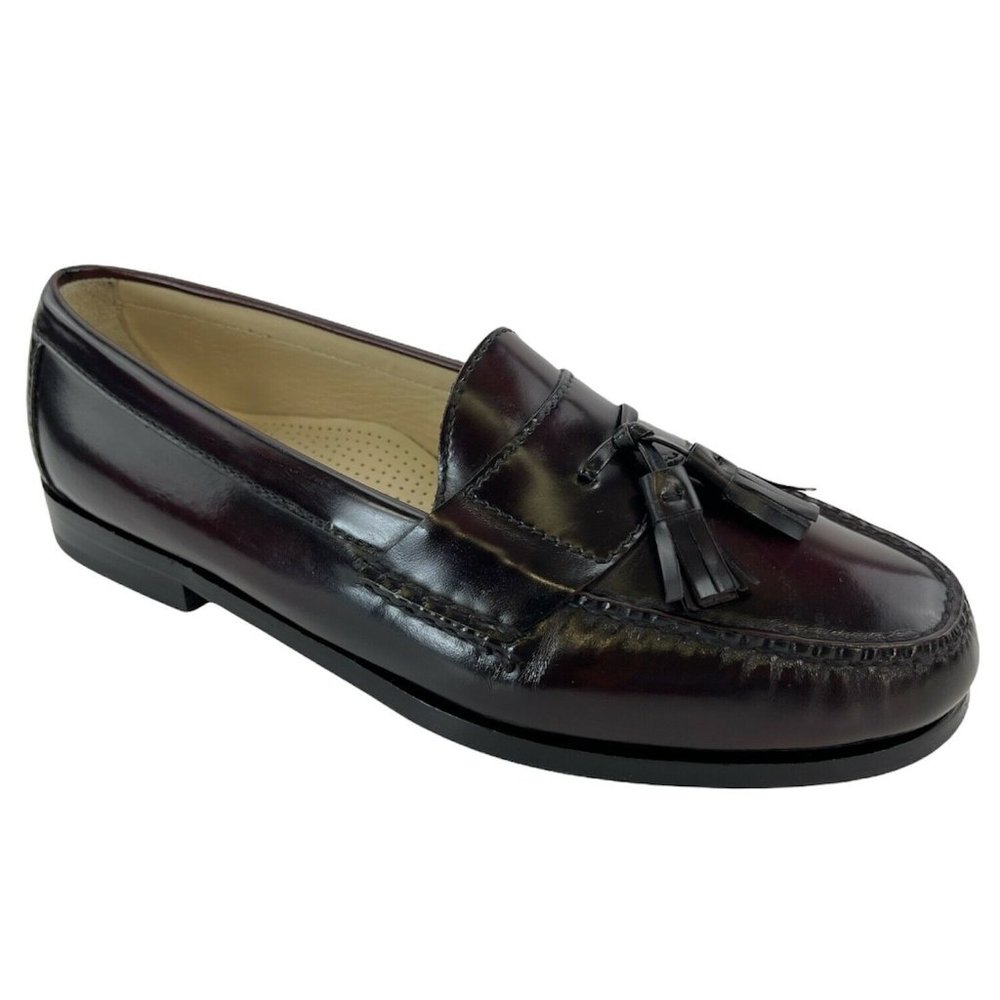 Cole Haan Burgundy Oxblood Slip On Moc Toe Tassel Dress Loafers 8 42 y2k prep